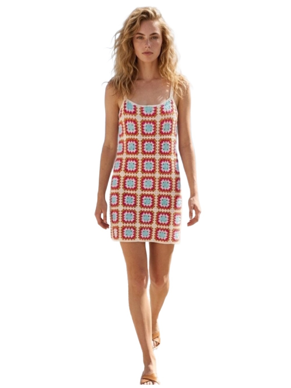 Willow & Wind Colorful Granny Square Crochet Dress NWT